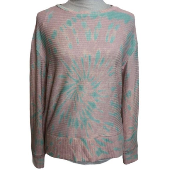 Jessica Simpson Pullover Top Tie Dye Pink Blue Medium Spin Wheel Splatter - Picture 1 of 4